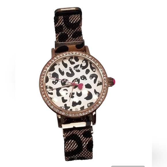 BETSEY JOHNSON ROSE GOLD  LEOPARD PRINT MESH MAGNETIC BAND LADIES WATCH - Picture 4 of 9